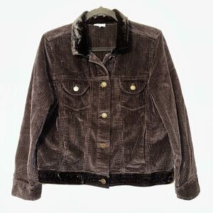 J. Jill MP Black Corduroy Fuzzy Collared Long Sleeve Womens Jacket EUC